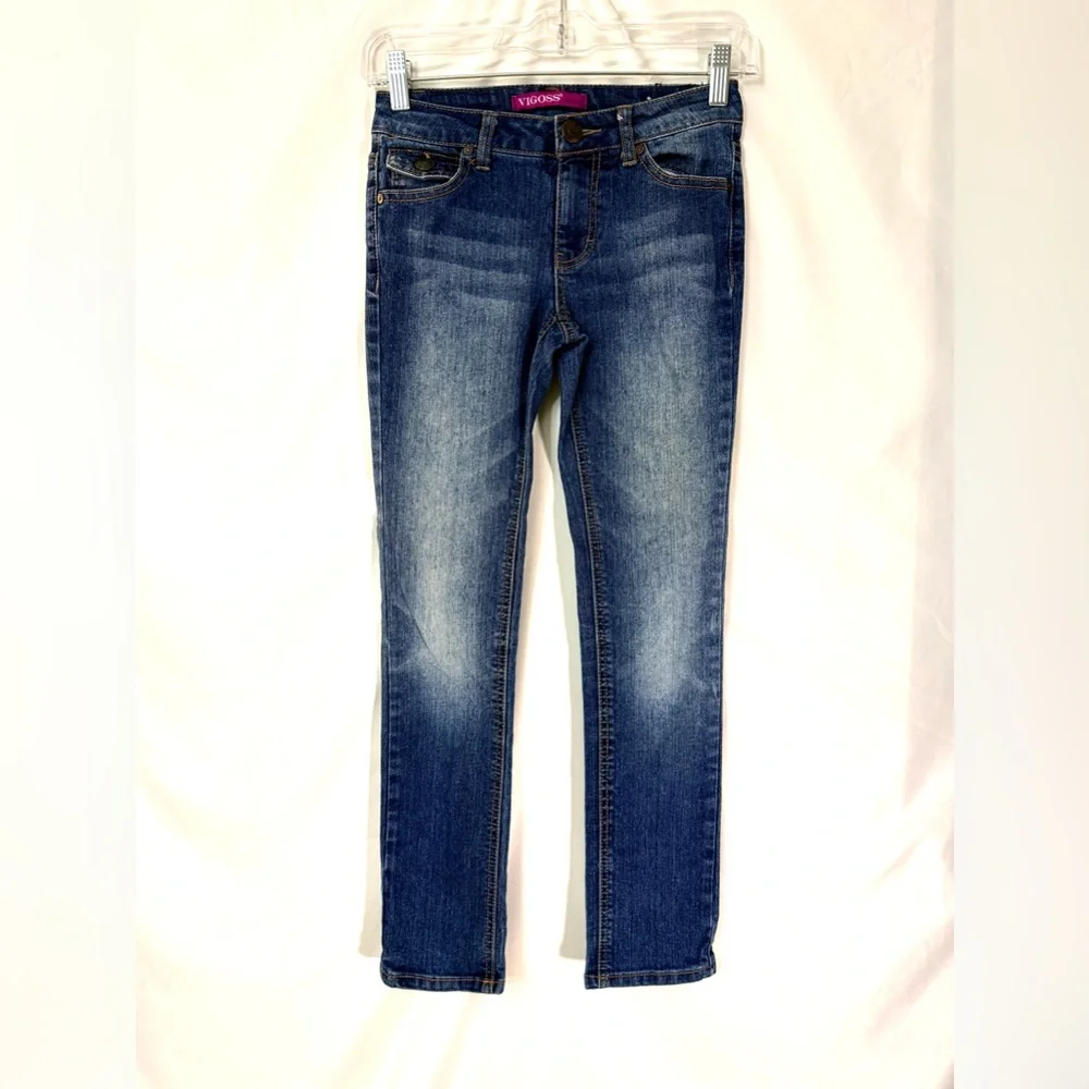 Vigoss Mid Rise Skinny Jeans With Back Flap Pockets With Orange Embroidery - Picture 2 of 14